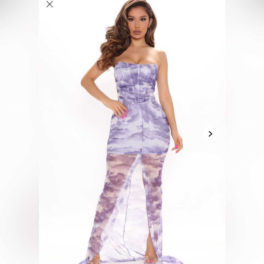 Fashion Nova size XL purple and white maxi strapless dress